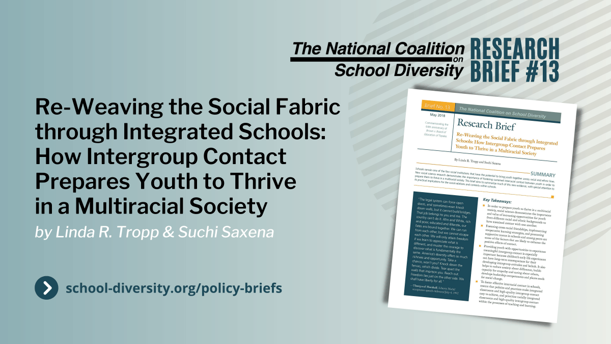 diverse_schools's tweet photo. This #tbt NCSD brief by @lindatropp @UMassAmherst &amp; @SaxenaSuchi summarizes #evidence on the importance of fostering sustained interracial contact between youth in order to prepare them to thrive in a multiracial society. https://t.co/evQ3X5efkx  

#sumofus #integrateUS https://t.co/gOQzWVX5rJ