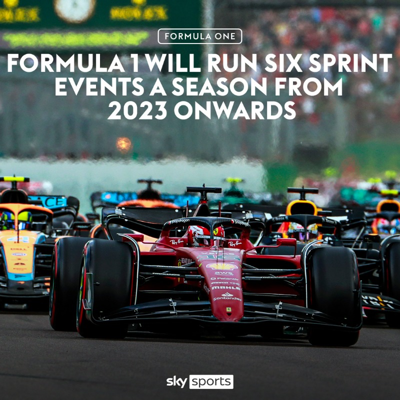 SkySportsF1's tweet photo. 6️⃣ Sprint events confirmed!🏃‍♂️

Formula 1 will run six Sprint events a season from 2023 onwards after the sport finally gained approval for more Saturday races ⏩