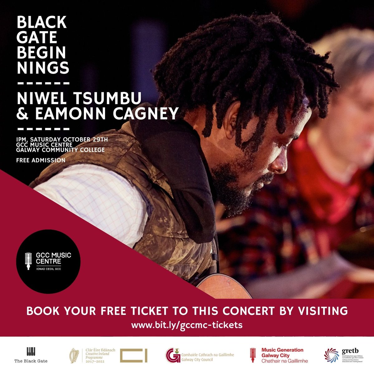 Niwel Tsumbu is a Congolese-born guitarist with a virtuosic style drawing on jazz, classical, rock, folk and rumba. He has earned praise from All About Jazz for his ‘exquisite and almost seamless’ global fusion. #creativeirelandgalway #blackgatebeginnings