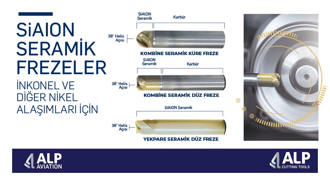 İnkonel ve diğer alışımlar için ürettiğimiz SiAION Seramik Frezeler: Yekpare Seramik Düz Freze ve Kombine Seramik Düz Freze ve Kombine Seramik Küre Freze olmak üzere üçe ayrılır. #AlpHavacılık #SeramikFreze #AlpCuttingTools #Cutting #Tools #cuttingtools