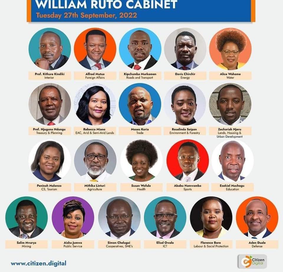 martooh_ke's tweet photo. President William Ruto has balanced has cabinet secretaries,,every region is represented joho mama mboga Hillary kindiki Alfred mutua Moses Kuria Aisha Jumwa Florence bore owalo chirchir njuguna ndungu #cabinetsecretaries #Cabinet https://t.co/RVueIyOGfO
