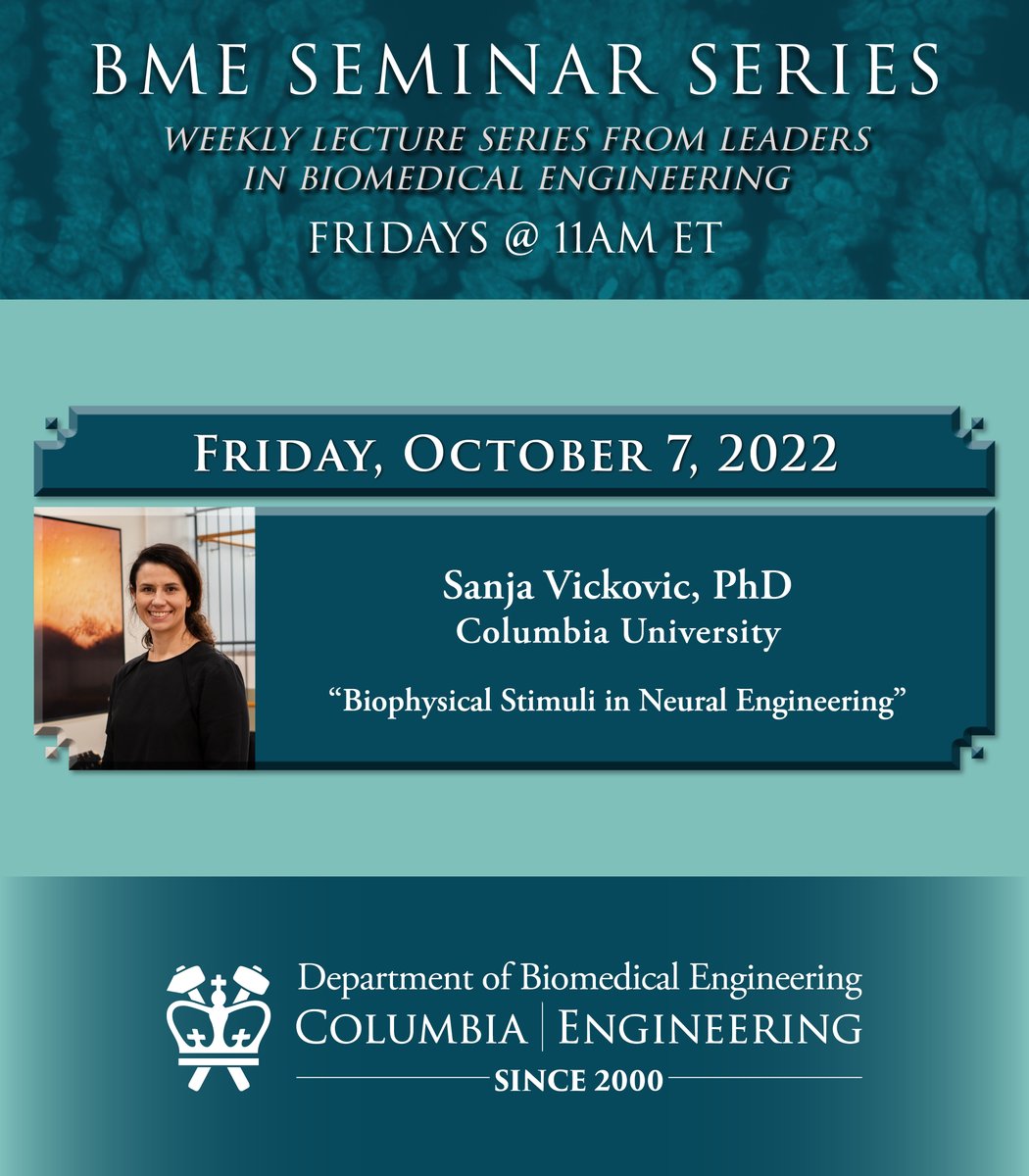 Columbia BME (@columbiabme) on Twitter photo Join us this Friday 9/30 @ 11:00 AM ET for our annual Van C. Mow Lecture as Prof. Celeste Nelson of <a href="/Princeton/">Princeton University</a> presents “Uncovering the mechanical forces that sculpt tissue form”
Register now at bit.ly/seminarbme
And watch on our YouTube channel at bit.ly/bmetube Join us this Friday 9/30 @ 11:00 AM ET for our annual Van C. Mow Lecture as Prof. Celeste Nelson of <a href="/Princeton/">Princeton University</a> presents “Uncovering the mechanical forces that sculpt tissue form”
Register now at bit.ly/seminarbme
And watch on our YouTube channel at bit.ly/bmetube