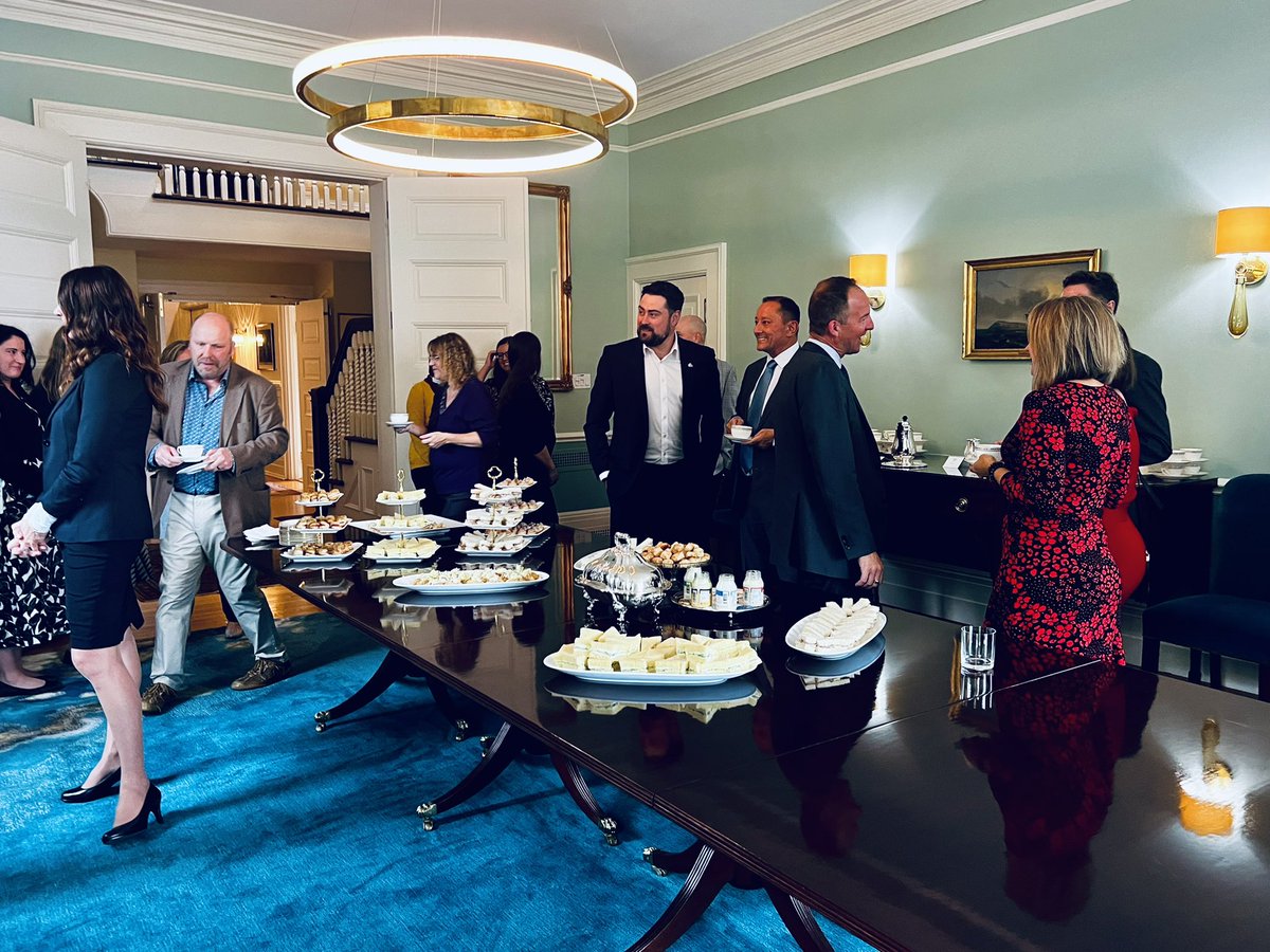 UKinCanada's tweet photo. Yesterday we brought together officials working in fields related to trade, public policy, and export-oriented business to connect over a delicious selection of 🇬🇧 food and drink at Earnscliffe.  
The star of our Afternoon Tea: Double and Clotted Cream from @coombecastle ✨ https://t.co/SCQZ3FxmUK