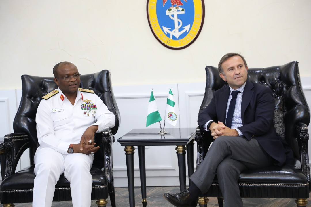NigNavyToday's tweet photo. COURTESY VISIT TO THE CHIEF OF THE NAVAL STAFF VICE ADMIRAL AZ GAMBO BY PONTI ALBERTO THE VICE PRESIDENT OF LEONARDO HELO AFRICA AND HIS TEAM ON TUESDAY 27 SEPTEMBER 2022 https://t.co/6i9YkIKjXm