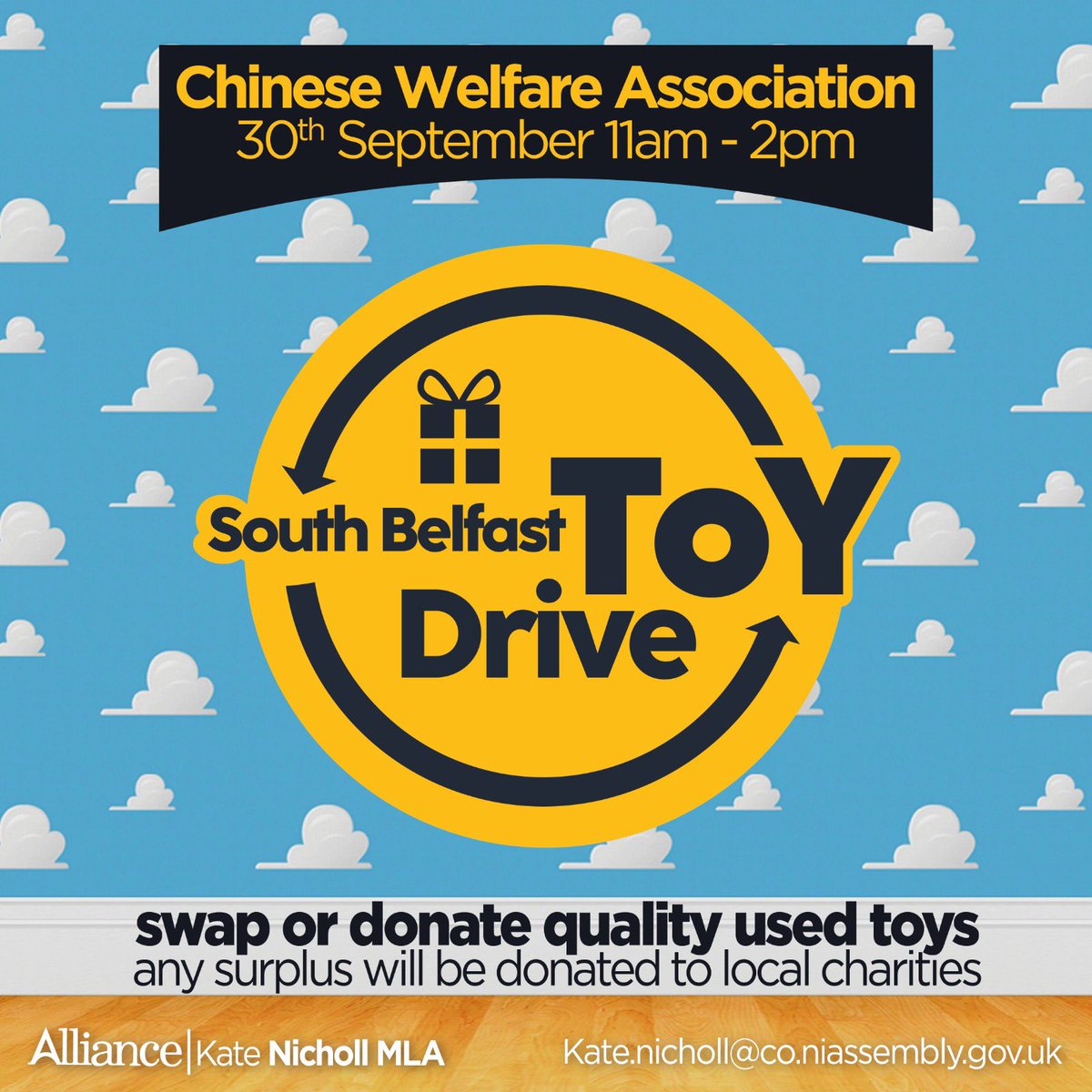 KateNicholl's tweet photo. Clearing out your kids toys ahead of Christmas? Please drop them in to the Chinese Welfare Association between 12-2 this week, ahead of our big toy drive on Friday! Babies clothes welcome too 🙏 https://t.co/oMNBxWyLqm