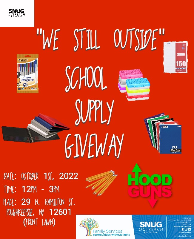 FSI411's tweet photo. Community Event! SNUG is collaborating with Youth Services to distribute school supplies to all students that need more items! This Saturday at 12pm on the Front Lawn of the Family Partnership Center, don't miss out! https://t.co/xq4OW9zHR7