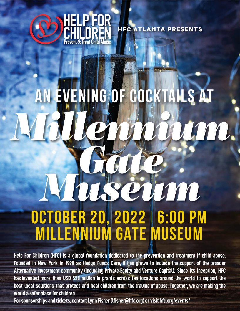 Join HFC Atlanta for a cocktails at the Millennium Gate Museum on Oct 20. Register here: hfc.org/event?ID=75843