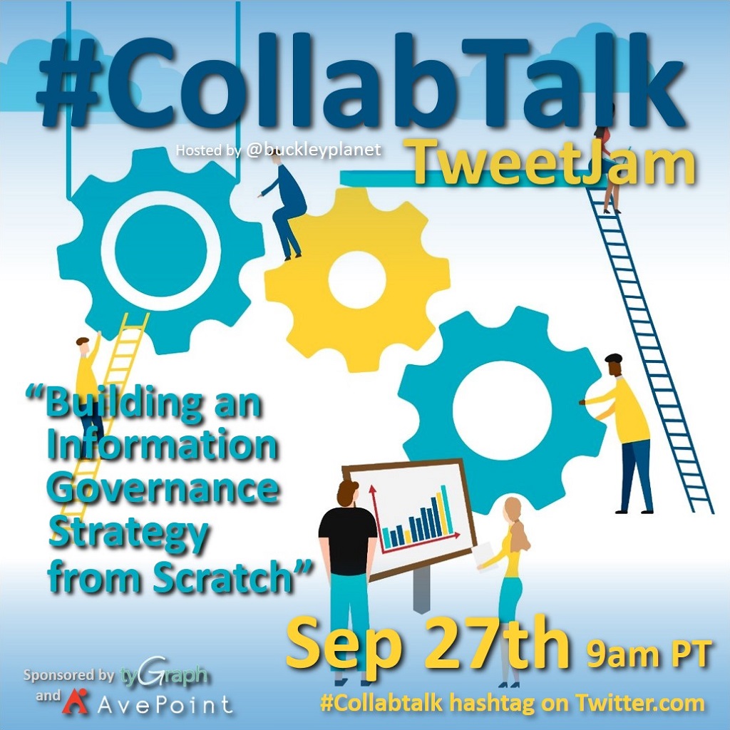 buckleyplanet's tweet photo. Getting ready for today's #CollabTalk tweetjam on Information Governance w/ @AdamCBall @DavidMDrever @EEMancini @jennifermason @KurtKragh @mikemaadarani @sldeere @diverdown1964 @SaschaF80 and many more! Join us! https://t.co/Xrqv5nMh1L