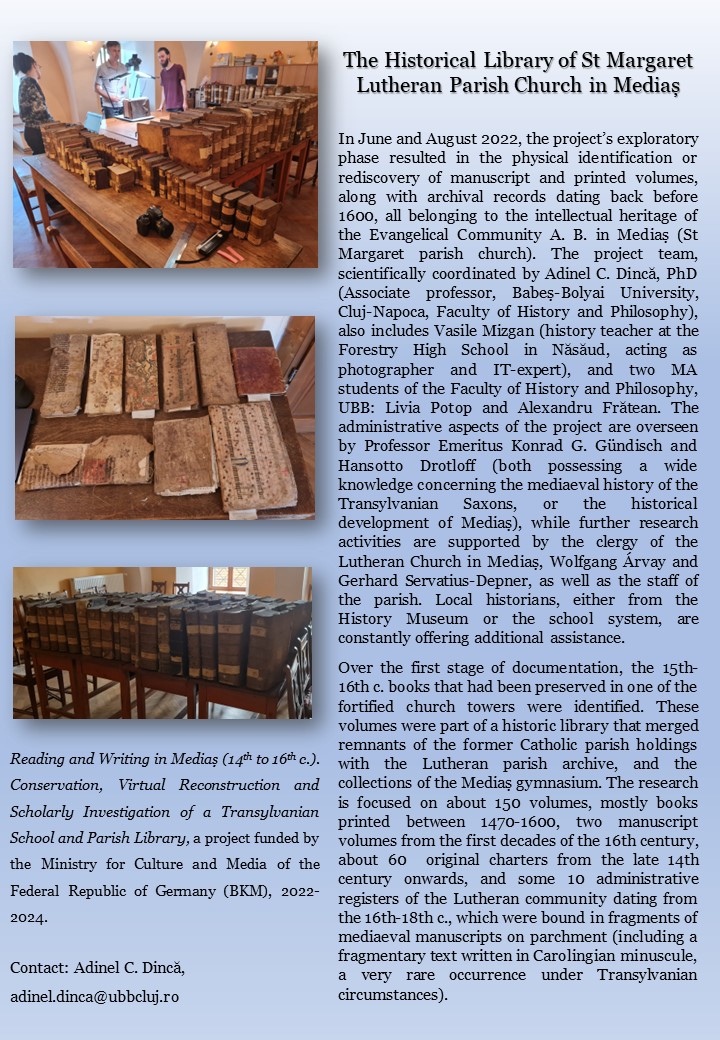 A brief description of the project Reading and Writing in Mediaș (14th to 16th c.). Conservation, Virtual Reconstruction and Scholarly Investigation of a Transylvanian School and Parish Library, funded by BKM, 2022-2024.
#earlymodern #books #Transylvania #fragments