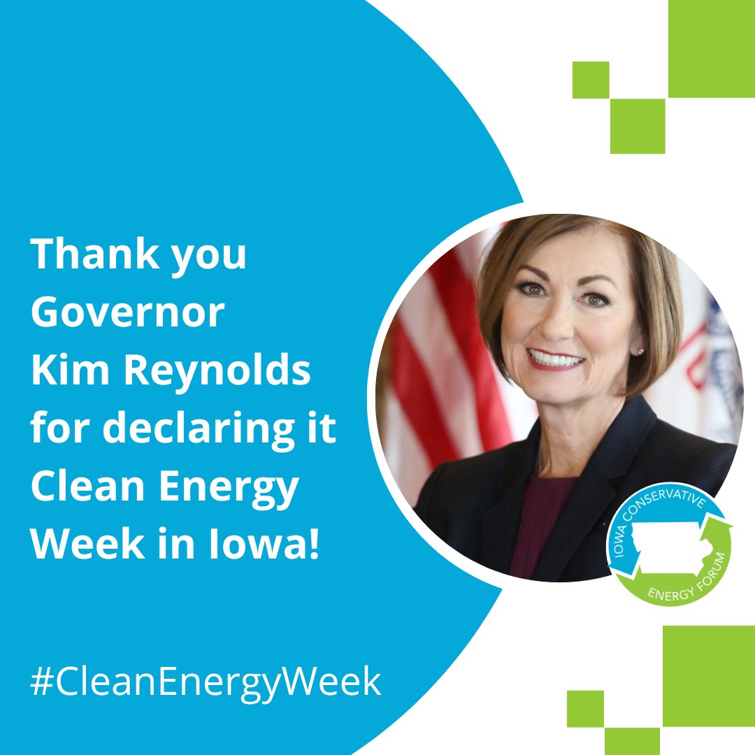 Thank you @IAGovernor Reynolds for declaring it #CleanEnergyWeek in Iowa, recognizing Iowa's leadership role in feeding, fueling and powering the world. 

Read the full proclamation at bit.ly/3LTZqR6.

#NCEW22 #NationalCleanEnergyWeek  #RenewableEnergy