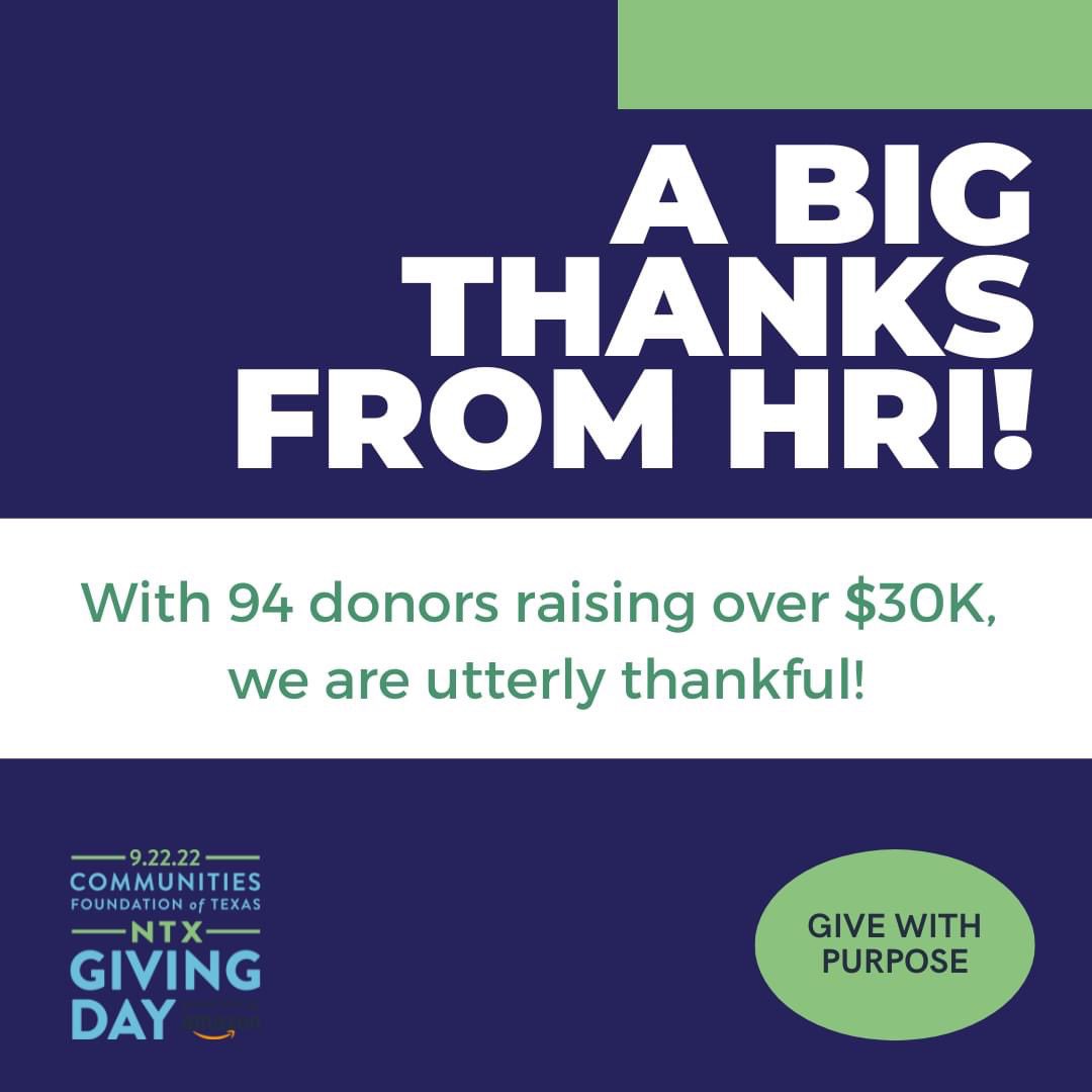 HRIonline's tweet photo. Y’all rock! Thank you so much for your support!

Many thanks to @GiveWisely and @NTxGivingDay for another great North Texas Giving Day! https://t.co/VWXAb7fLzV