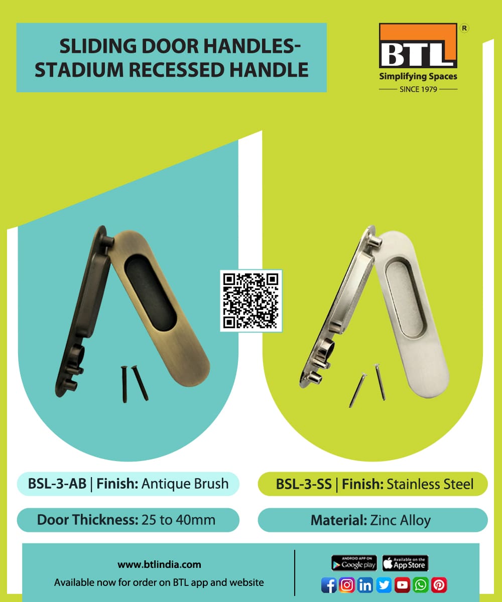 Sleek, stylish recessed sliding door handles for wardrobes, cabinets or doors in two finishes. Click for more details: btlindia.com/product/stadiu…

#slidingdoorhandles #doorhandles #recessedhandles #furniturefittings #BTL #btlindia #hardware