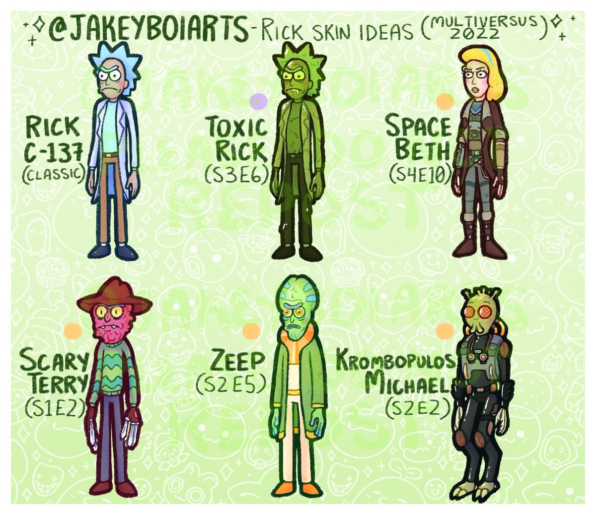 JakeyBoiArts's tweet photo. Rick Skin Ideas for @multiversus - Double the skins, since I had a LOT of ideas. Rick looks like they’ll be a ton of fun. Stoked they’re playable today!
#MultiVersus https://t.co/PfUMhnALvx