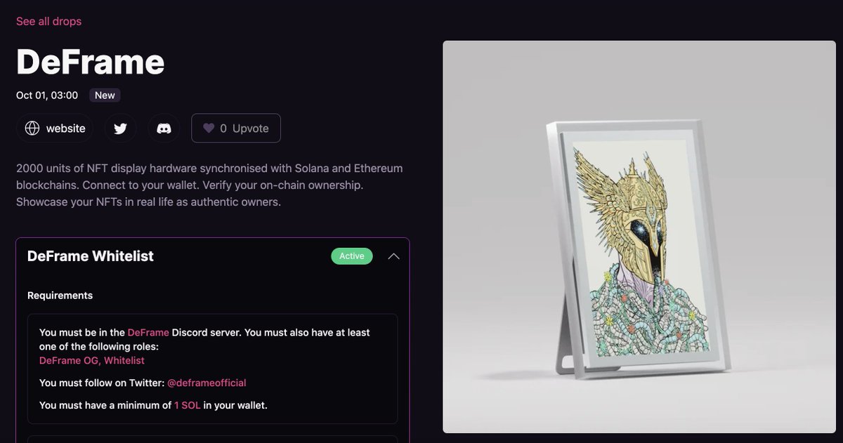 We are allocating whitelist spots to MagicEden List as well. What an amazing and convenient tool <a href="/MagicEden/">Magic Eden 🪄</a> 

DeFrame OG and Whitelist role check this out. You are real ones♥️

Claim now at magiceden.io/drops/deframe