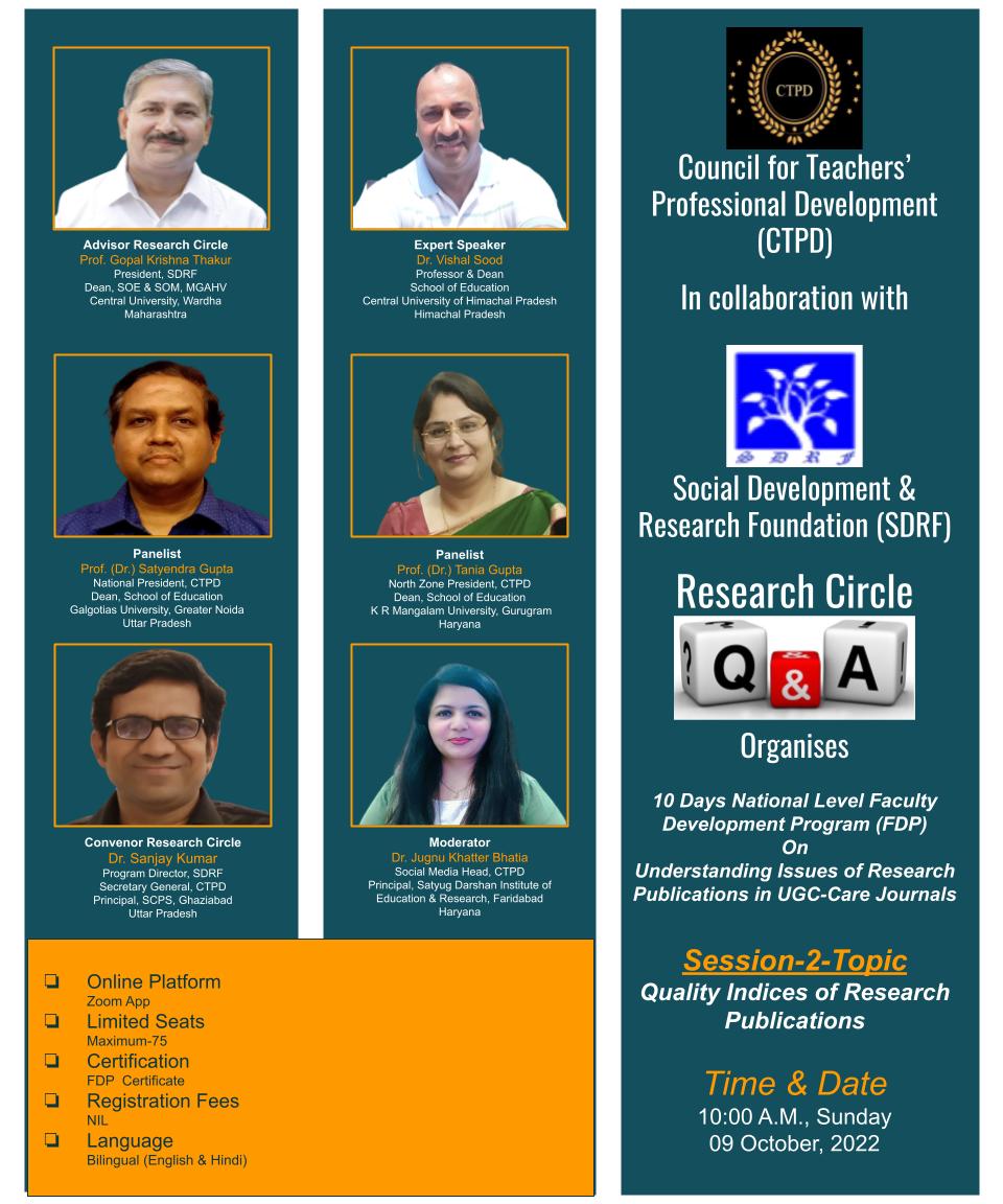 ctpdin's tweet photo. *Registration Link
https://t.co/ShtOryQh3D*
Day 2 9th October (Sunday) 2022
Topic : Quality Indices of Research Publication
#CTPD #SDRF #research #UGCCARE #publication #journal #FDP #researchcircle #education #teachereducation https://t.co/URrWwW85DI