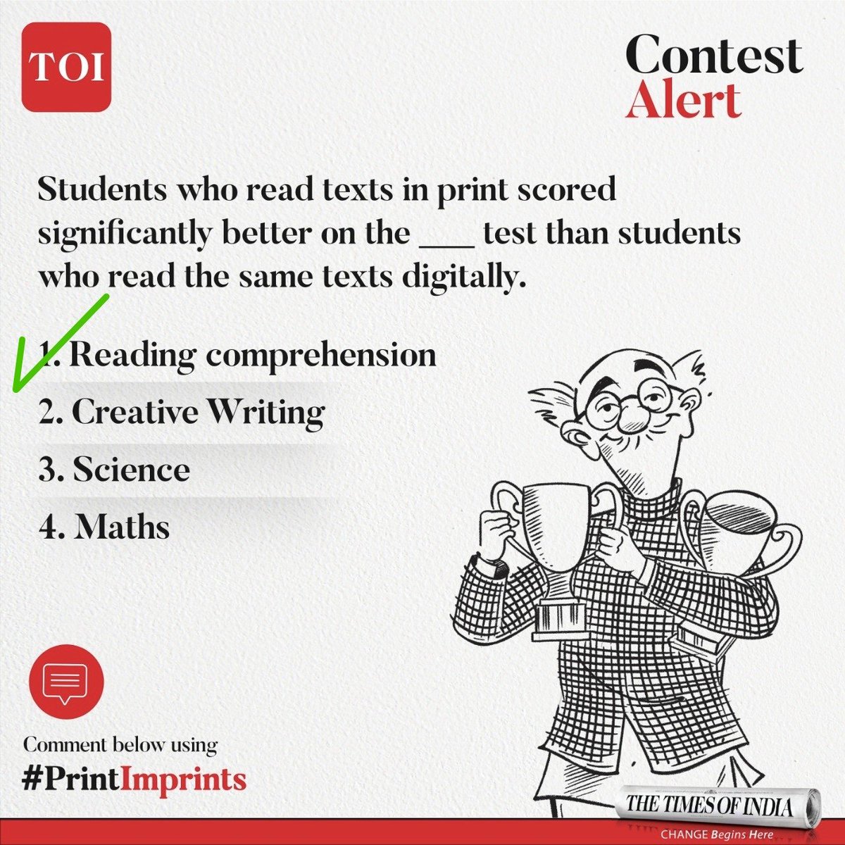 toposant55's tweet photo. @thetrustofindia Answer - ➡ 1. Reading Comprehension
#PrintImprints #TrustOfIndia #ContestAlert #Contest
Join @singha_samita @sahdev_rajgor @Ramprasad43 @vivid_vidhya @Im_ArupDas @BhavikaRajaswan @OldYaade @THEMURTUZA @freaky9219 @AnupamR38354900 @dadofbonhisha @i_paritosh @Champ_Sappy https://t.co/bNAA45pmhN