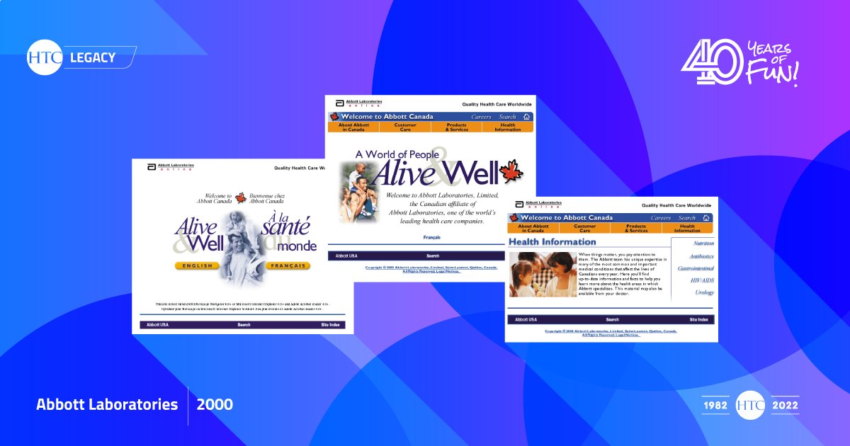 HTCWebSolutions's tweet photo. We created Canada’s first website for Abbott Laboratories which included a large support section with a vast, searchable selection of product related documents.
#AbbottLaboratories #Abbott #HTC #40YearsofFun #webdesign #2000 #earlyinternet #tech #technology https://t.co/eFQGWychcy