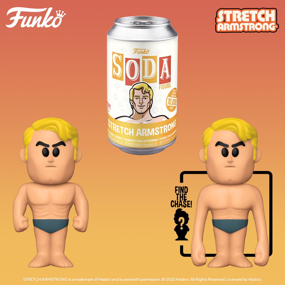 Coming soon: Funko Vinyl SODA: Retro Toys - Stretch Armstrong with stretched arms CHASE. Pre-order for your collection today! bit.ly/3dQN4wf #Funko #FunkoSODA