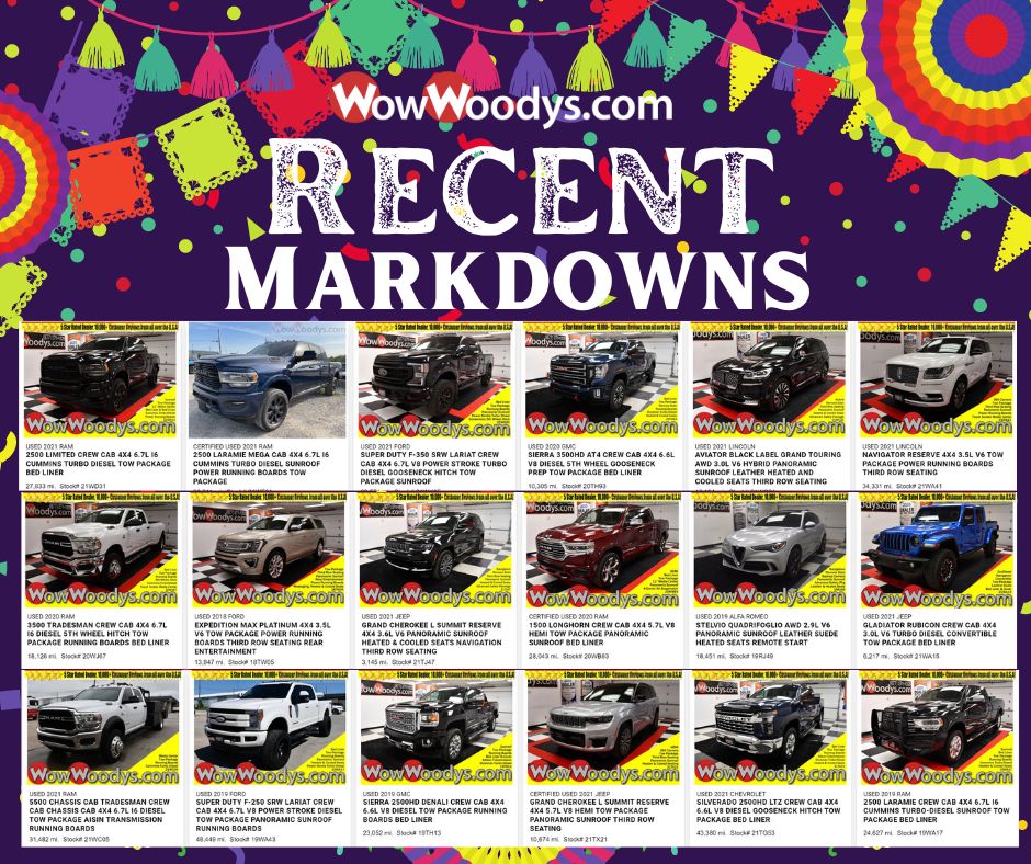 WowWoodysKenzie's tweet photo. We have so many Recent Markdowns right now. Check out over 260 different vehicles that have been recently marked down!
Go to https://t.co/eynUE6Vv0p to see them all now.
#happy #festive #markdowns #recentmarkdowns #gooddeal #happycolors #ram #dodge #chrysler #jeep #bmw #honda https://t.co/pYbsBNlbqM