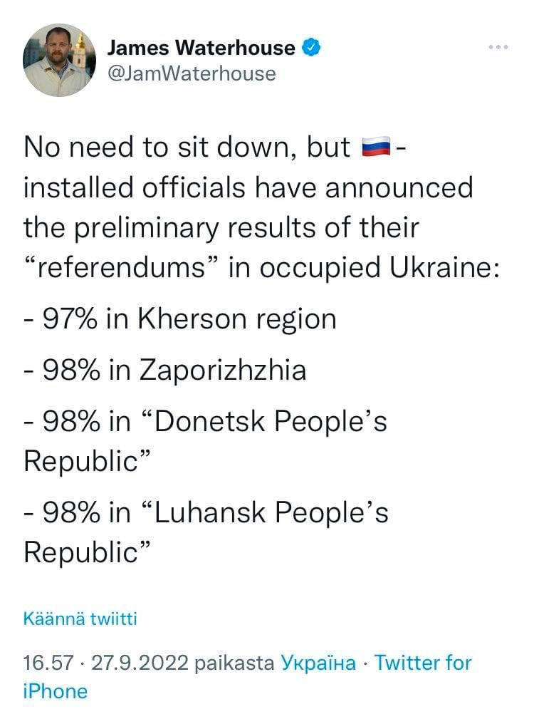 Nopeasti laskettiin ”kansanäänestysten” tulokset … #SlavaUkraine