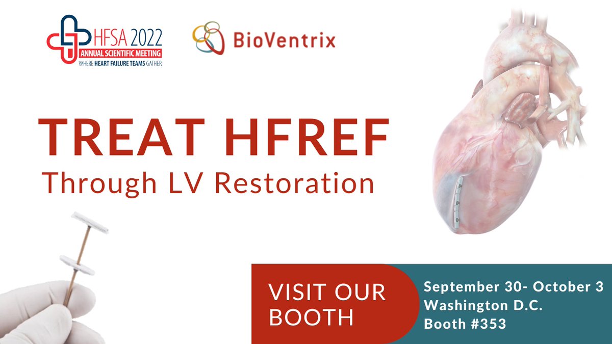 BioVentrix (@bioventrix) on Twitter photo #HFSA2022 in Washington, DC is on.  Contact us today to set up a meeting at booth #224 to learn how we can Treat HFrEF & Achieve Heart Failure Remission Through LV Restoration.
 
#HeartFailure #StructuralHeart #LVreshape #ReviventTC #LIVETherapy
@hfsa #HFSA2022 in Washington, DC is on.  Contact us today to set up a meeting at booth #224 to learn how we can Treat HFrEF & Achieve Heart Failure Remission Through LV Restoration.
 
#HeartFailure #StructuralHeart #LVreshape #ReviventTC #LIVETherapy
@hfsa