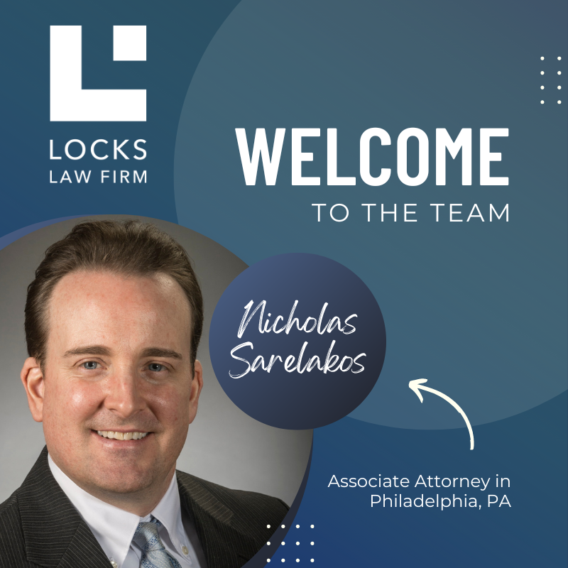 LocksLawFirm's tweet photo. Locks Law Firm is thrilled to introduce Nicholas Sarelakos as the newest associate to our Philadelphia team. Nick, a Philadelphia native, brings over a decade of litigation experience to our firm and clients. For more information about Nick, see his bio at:https://t.co/1s3fOFEmMH https://t.co/Ed3uzjS71t
