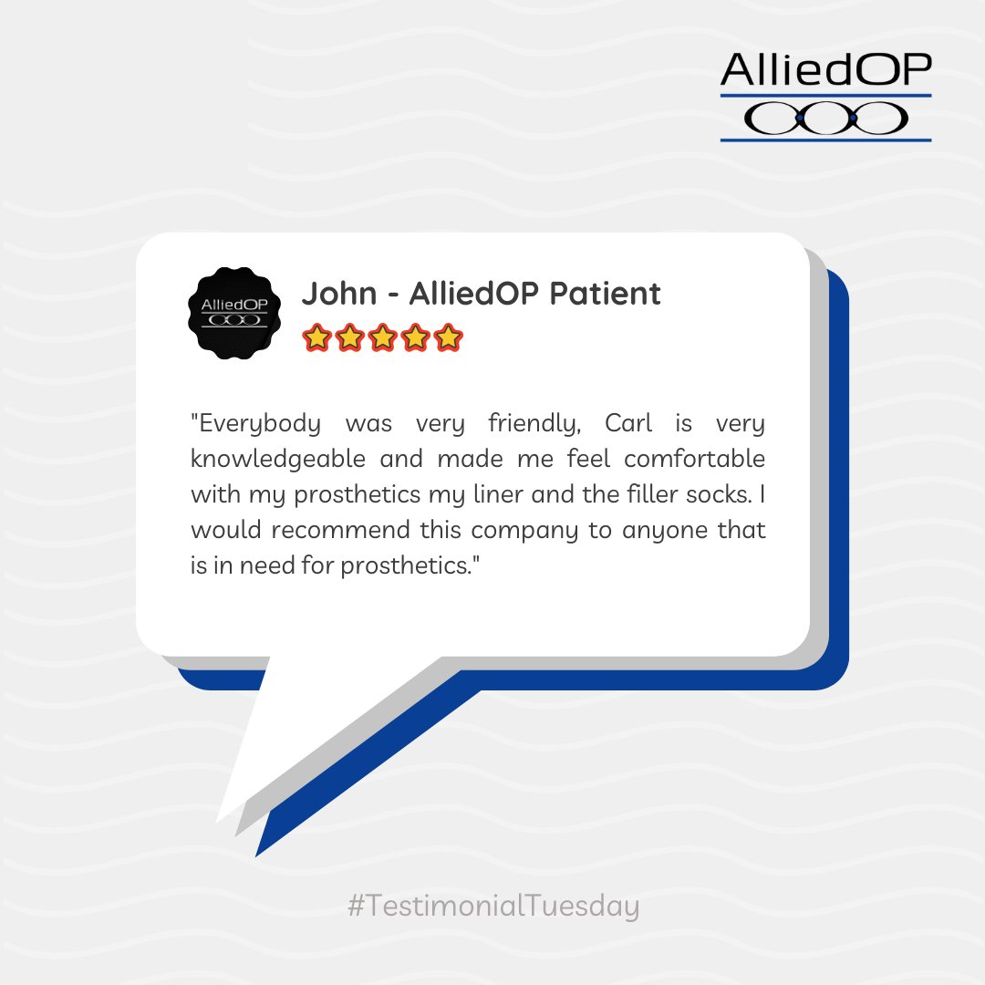 Allied_OP's tweet photo. We are here to make life a little better💙

Hearing the positive impact we have had on our patients means the 🌎 to us. Thanks John for letting us walk with you🦿#TestimonialTuesday https://t.co/WBs4MLCgiE