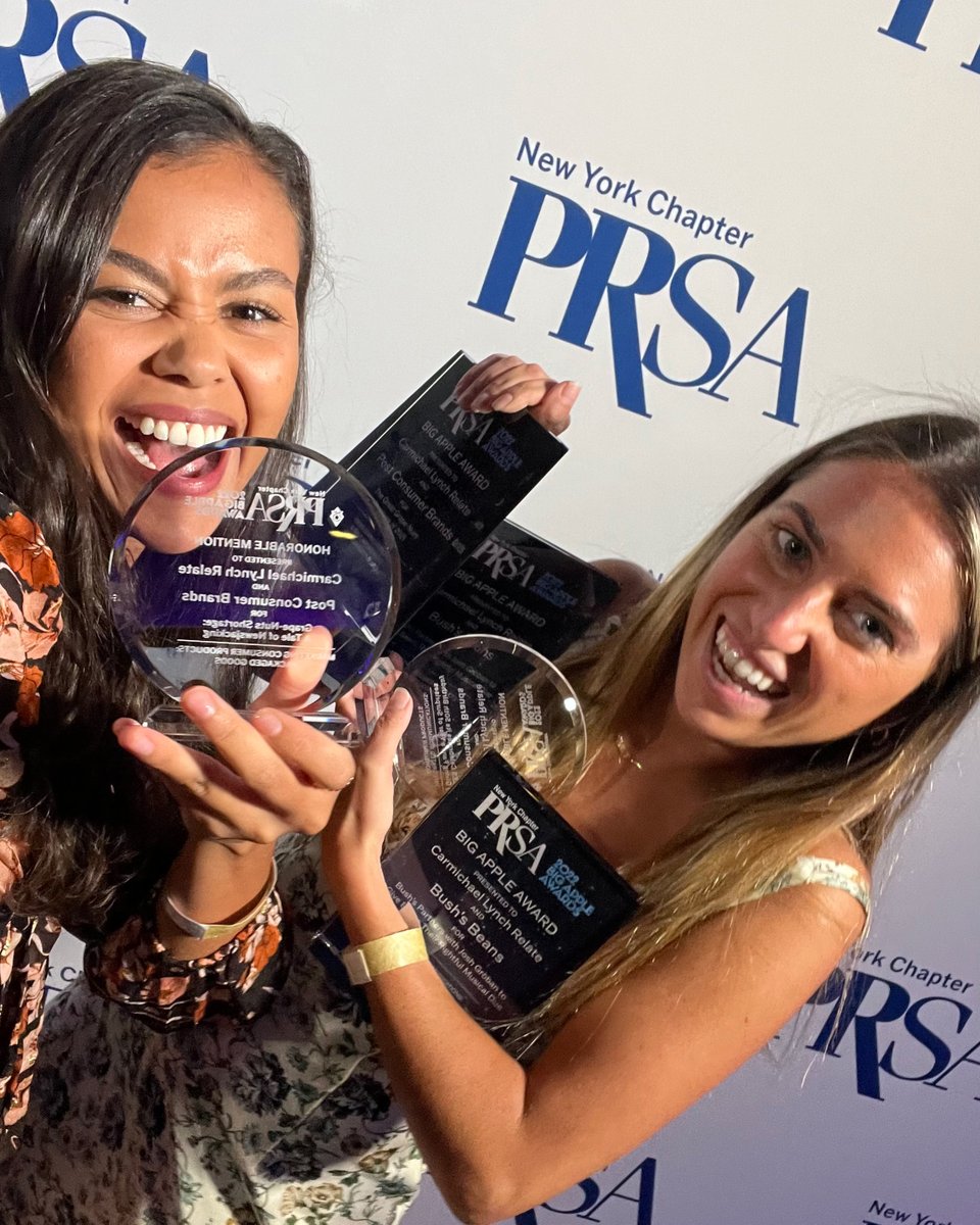 carmichaellynch's tweet photo. We took home not one, not two, but FIVE trophies at the @prsany Big Apple Awards! Congrats to our teams that work on @BushsBeans, Grape-Nuts and @PebblesCereal on these big wins! https://t.co/vxSavE8oFW