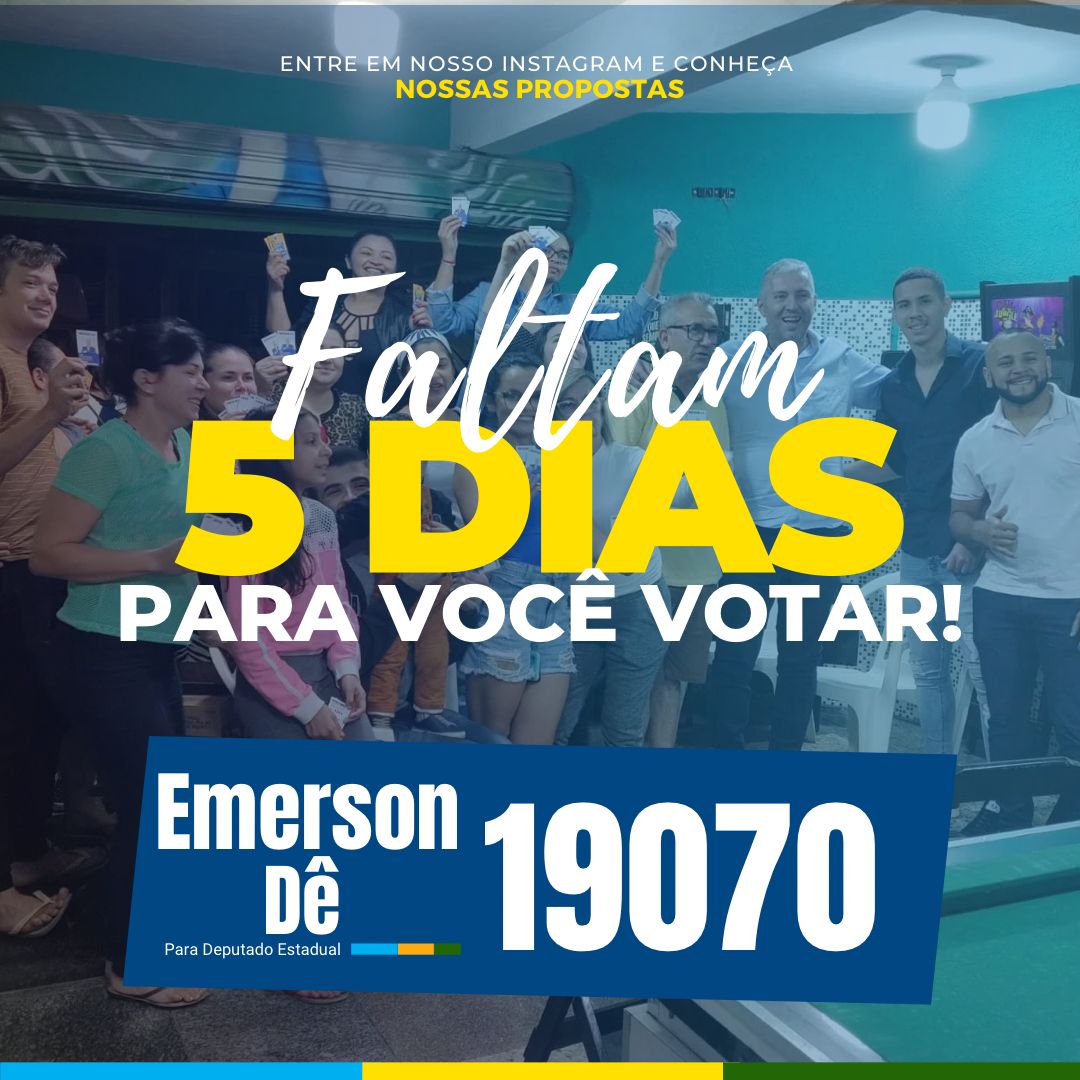 emerson1_de's tweet photo. Tá chegando a hora Amigos!!!

Apenas 5 dias para você decidir os próximos 4 anos do nosso país 🙏🏻

#5Dias #Eleições2022 #DeputadoEstadual #SP #Candidato #Podemos19 #EmersonDê19070 #JuntosSomosMaisFortes https://t.co/swQNocImzu