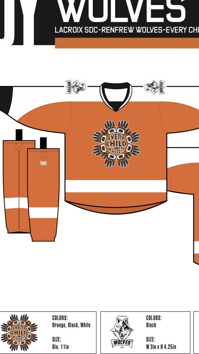 Wolves will be wearing orange Uniforms in this weeks games in support of the Day For Truth &amp; Reconciliation promoting the concept EVERY CHILD MATTERS in support of the thousand of residential school survivors. 

uniforms will be available via silent auction Sat and $ donated back