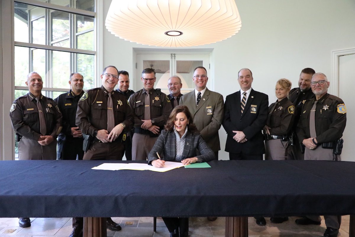 MarkCavitt's tweet photo. NEW: Gov. Whitmer signs legislation to increase funding for Secondary Road Patrol program by $5M per year, from $10M to $15M, and to provide an earmarked funding source for the program annually. 

$15M of liquor revenue will now fund the program each year. https://t.co/eO4SG2AxXv
