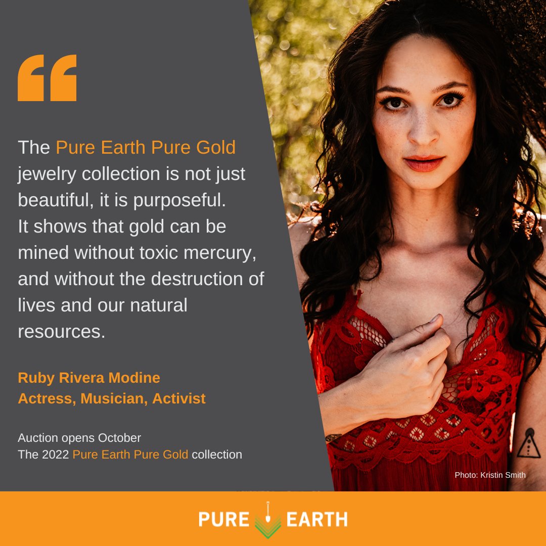 PureEarthNow's tweet photo. 30+ designers, 1 cause, featuring the incredible RUBY RIVERA MODINE
Solve Pollution, Save Lives, Protect the planet. 
https://t.co/o5V7hdKN35

#pureearthpuregold #pureearth #responsiblegold #gold #Fairmined #rainforest #reforestation #mercuryfree #RubyModine
@MatthewModine https://t.co/SvVZkSN7dZ
