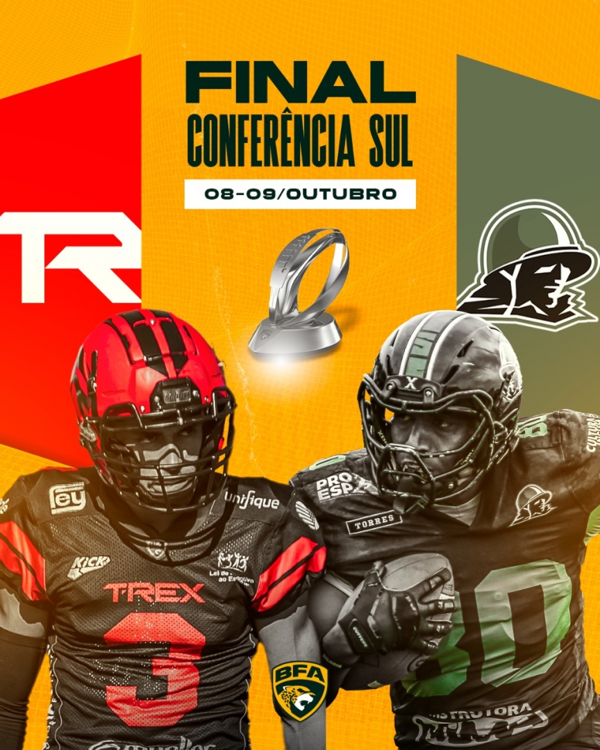 VAI PEGAR FOGO! 🏈🔥 @rex4life e <a href="/smsoldiers/">Santa Maria Soldiers</a> fazem a grande final da Conferência Sul, o T-Rex busca o Tri, enquanto o Soldiers quer o título inédito. E ai, para quem vai sua torcida?

#ligabfa