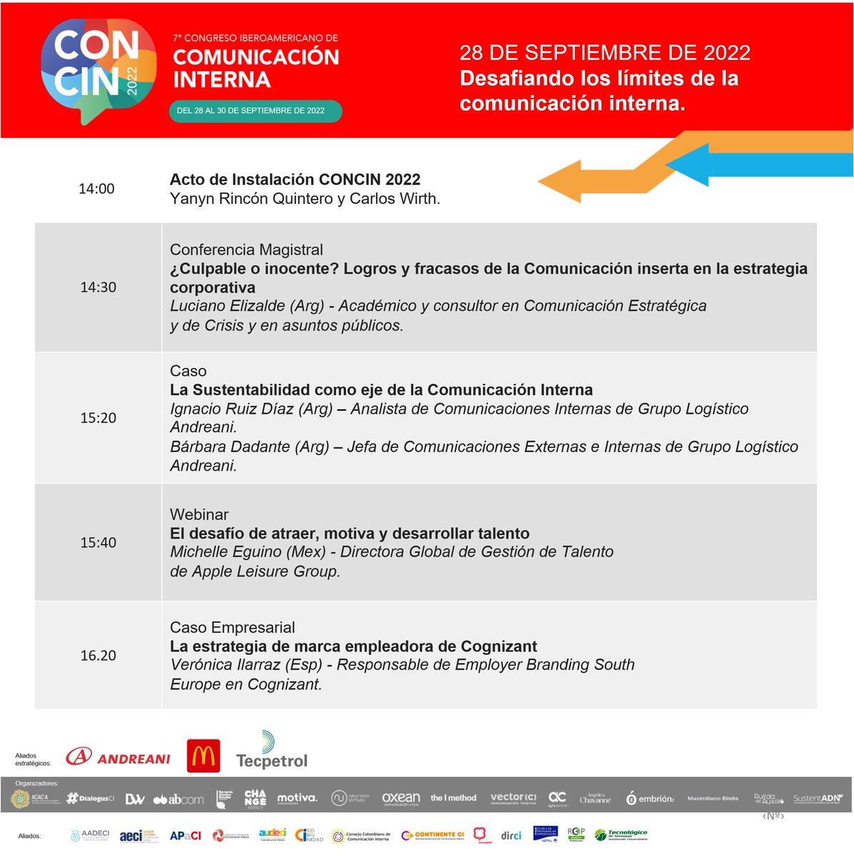 CONCIN2024's tweet photo. En este hilo te compartimos detalladamente el Programa de #CONCIN2022, que se realiza de manera virtual 28, 29 y 30 de septiembre.

#DialogusCI #ComunicaciónInterna #DesafiandoLosLímites

https://t.co/AJ5CyrboGL

Día 1 👇 https://t.co/8Y7n3RG9db