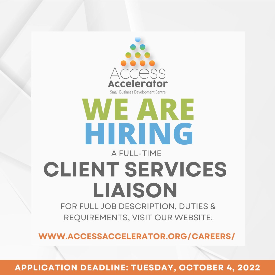 SBDCBahamas's tweet photo. Finding, Connecting, Building Success - Join our Team!
The Access Accelerator has a few job openings.
For job descriptions, qualifications and to apply to both positions visit🔗 https://t.co/jJ7X8cmRN6
#Hiring #WereHiring #jobapplication #jobopportunity #AccessAccelerator https://t.co/MF8mALVMTF