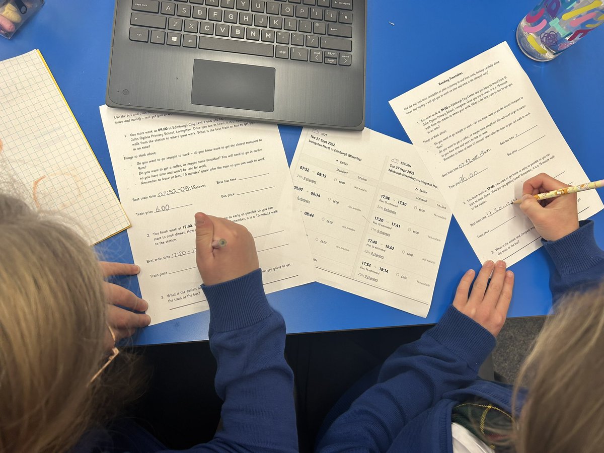 missmacgregor_'s tweet photo. Today P6B explored the First Bus and ScotRail timetables to plan a journey to and from Edinburgh with set criteria. The data was compared, with careful consideration about how to get there on time and the cost of the journey.
Useful skills for life and work in action! https://t.co/ojjuFhfn2K