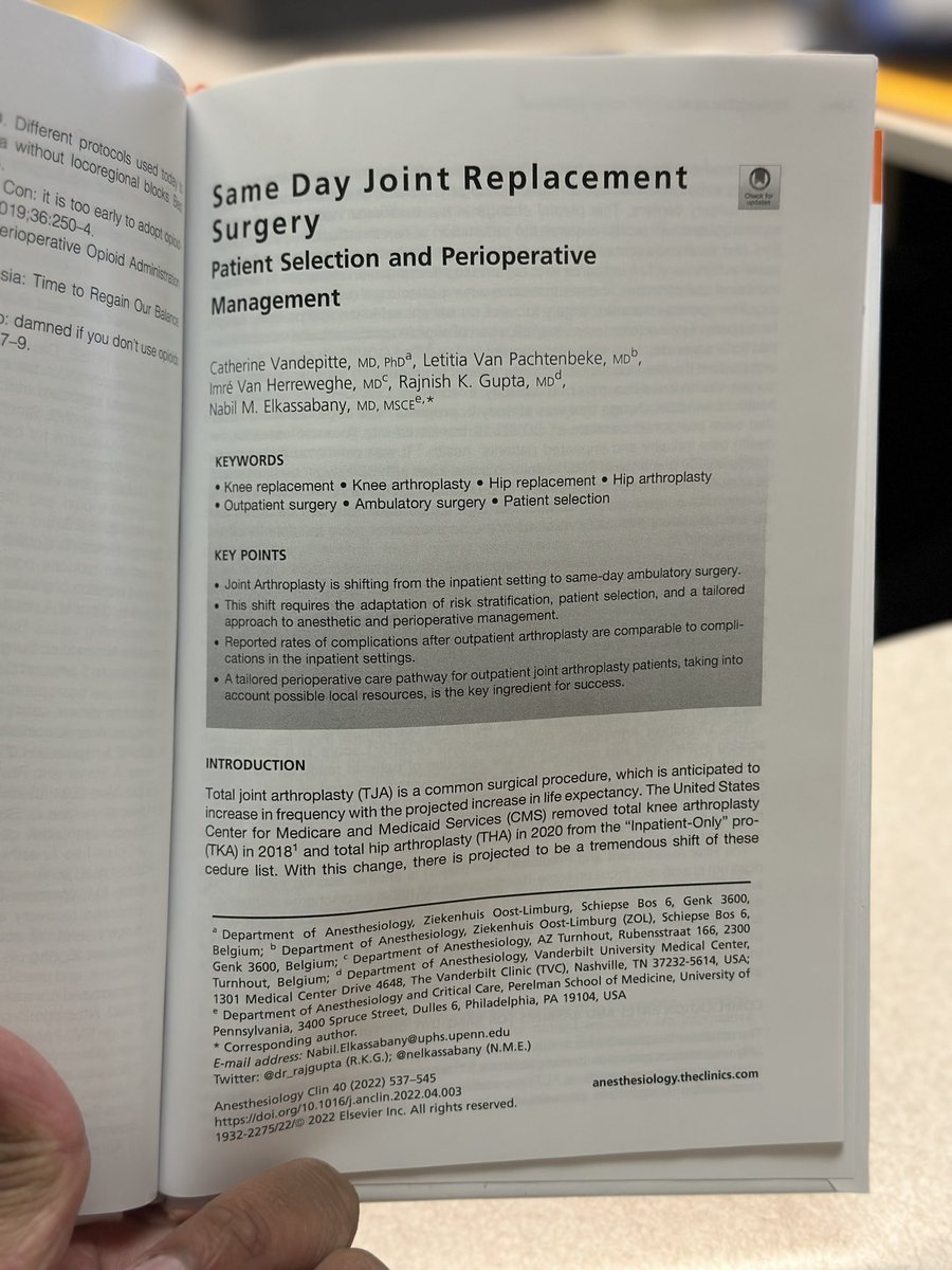 dr_rajgupta's tweet photo. In today’s world of electronic publications, it is nice to see one of our book chapters in an actual book! :)

@ASRA_Society #orthopedicanesthesiology #totalJoint #tjr #outpatientjoints 

@nelkassabany 

https://t.co/GWTnBHCK4P https://t.co/N47nCPj2VA