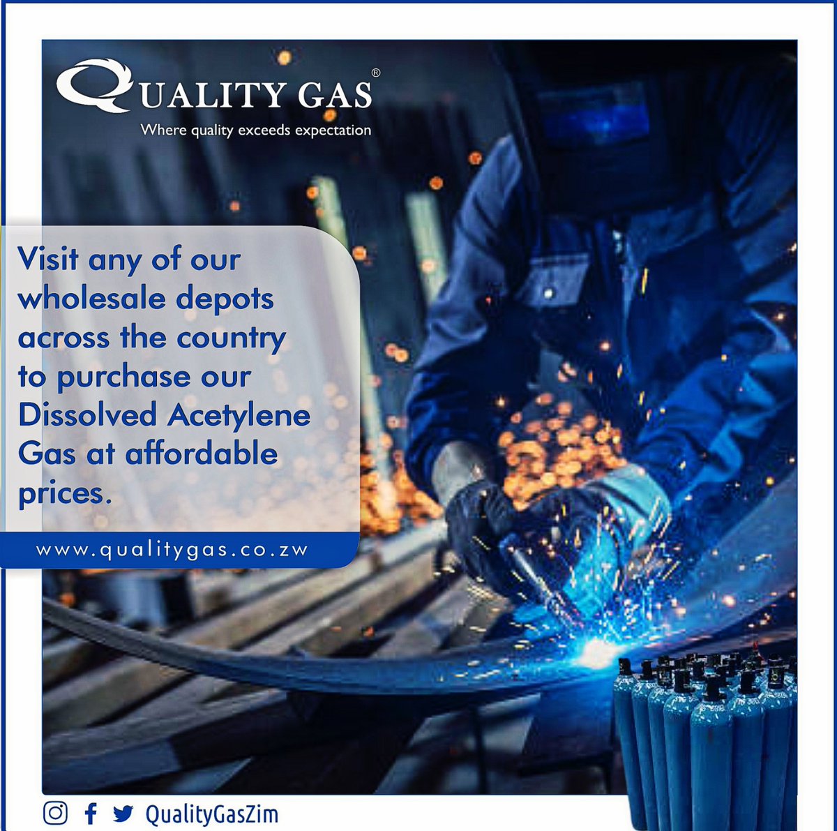 QualityGasesZim's tweet photo. Are you into metal works, cutting and welding, straightening, heating or metal bending?
Then look no further....Visit any of our depots to purchase Dissolved Acetylene Gas at affordable prices.
#QualityGasZim
#gassales
#gasrefills
#acetylene https://t.co/pVeebto4aX