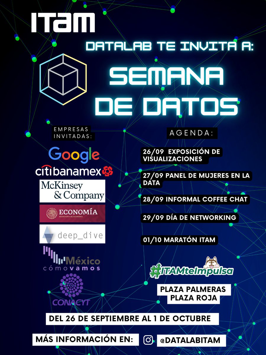 MexicoComoVamos's tweet photo. 🙌🏽¡Ya empezó la #SemanaDeDatos (@DatalabITAM)! Nuestra Coordinadora de Datos, @guzmart_, participará impartiendo la siguiente ponencia "¿Datos desde la sociedad civil? El caso de éxito de @MexicoComoVamos". ¡Te esperamos!
🗓️28 de septiembre, 11 am.
📍Plaza Palmeras (@ITAM_mx) https://t.co/AB1nKIlV66