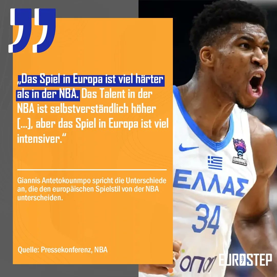 EurostepGermany's tweet photo. "Das Spiel in Europa ist viel härter als in der NBA.", sprach Giannis Antetokounmpo in einer Pressekonferenz, als er nach der #EuroBasket2022 gefragt wurde. Er selbst findet die Spiele auf der europäischen Bühne viel intensiver als in der NBA.
#Basketball #nbagermany #sport https://t.co/tOM2updDBW