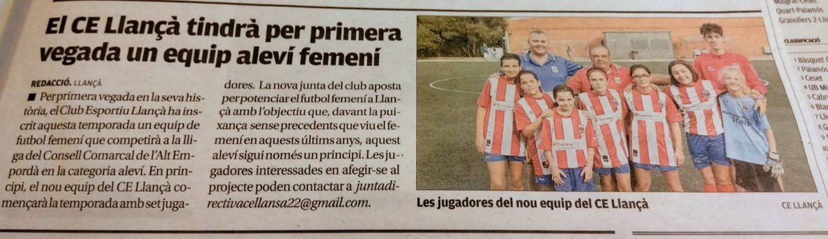 CELlanca's tweet photo. FUTBOL BASE I ⚪🔴🟣⚽

📰 Avui som notícia al setmanari Empordà, amb el debut de l'equip Aleví Femení del club. 👏👏 https://t.co/R3YN32QQg9