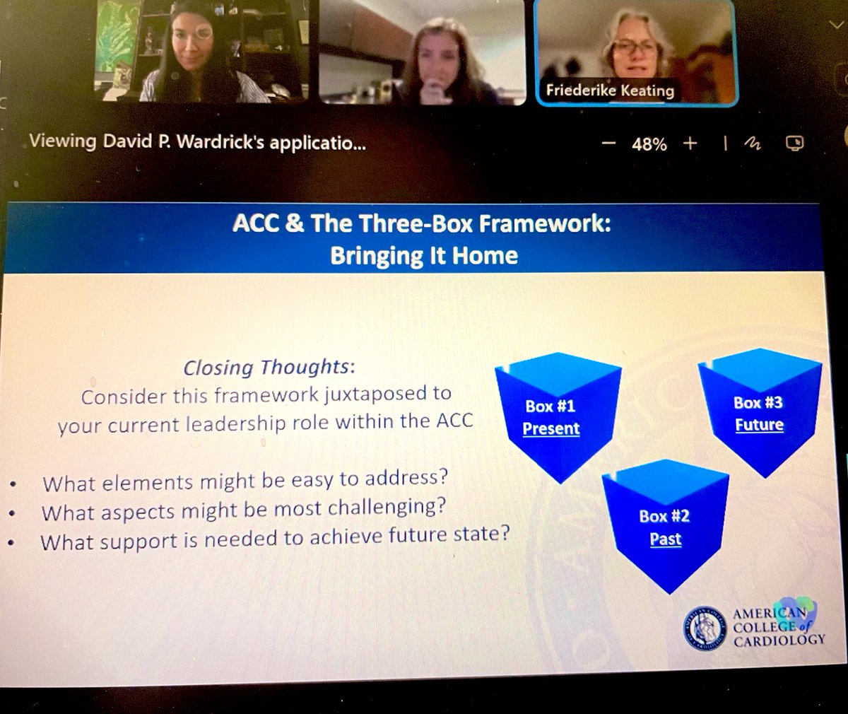 carissamgaine's tweet photo. Incredibly appreciative of @ACCinTouch #ACCLeadershipForum leaders for their time &amp; dedication to #LeadershipDevelopment . What a year filled with connection &amp; learning! Thank you to this mornings co-facilitators @FKeatingMD @Andrea_Price317. #innovation #threeboxsolution https://t.co/lT1LoWyDXB
