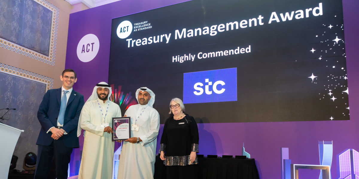 actupdate's tweet photo. We're delighted to announce the winners of the ACT Middle East Treasury Awards, presented at a glittering networking reception kindly sponsored by Abu Dhabi Commercial Bank
First up is STC Kuwait, highly commended for the Treasury Management Award.
#ACTMETS22 https://t.co/EaCf88OY37
