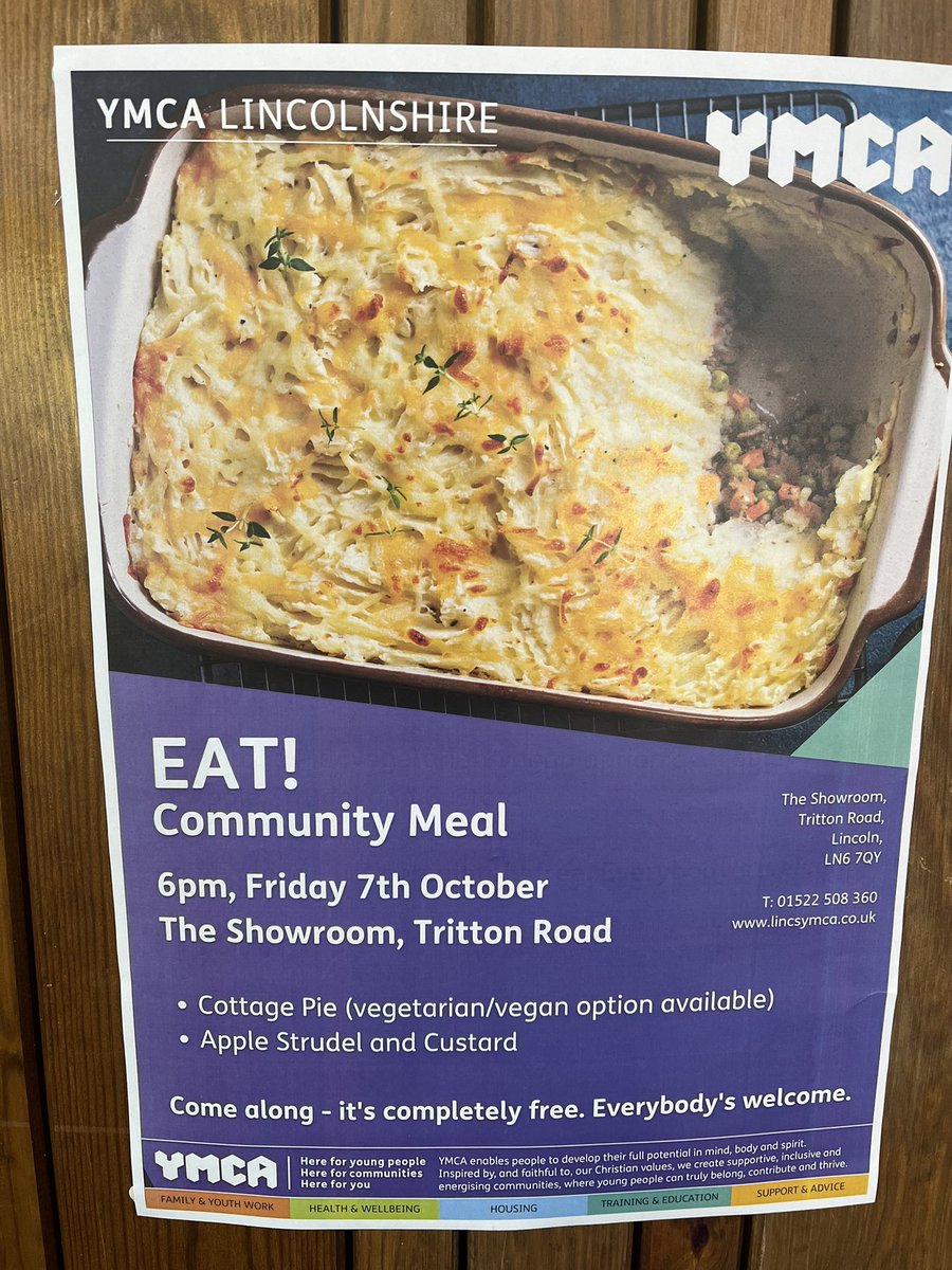 Did you know that at @YMCALincs Showroom on Tritton road, there’s a community meal on a Friday evening. Free meal and a chance to meet new people #lincsconnect