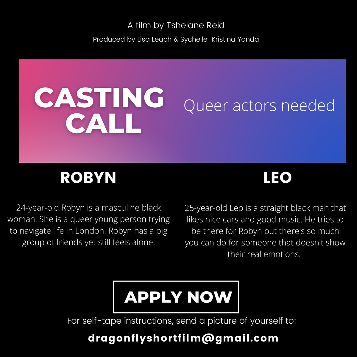 We’re searching for queer actors, specifically a queer black woman for the leading role in our upcoming short film! Apply and share with all the gays you know 🫶🏾
