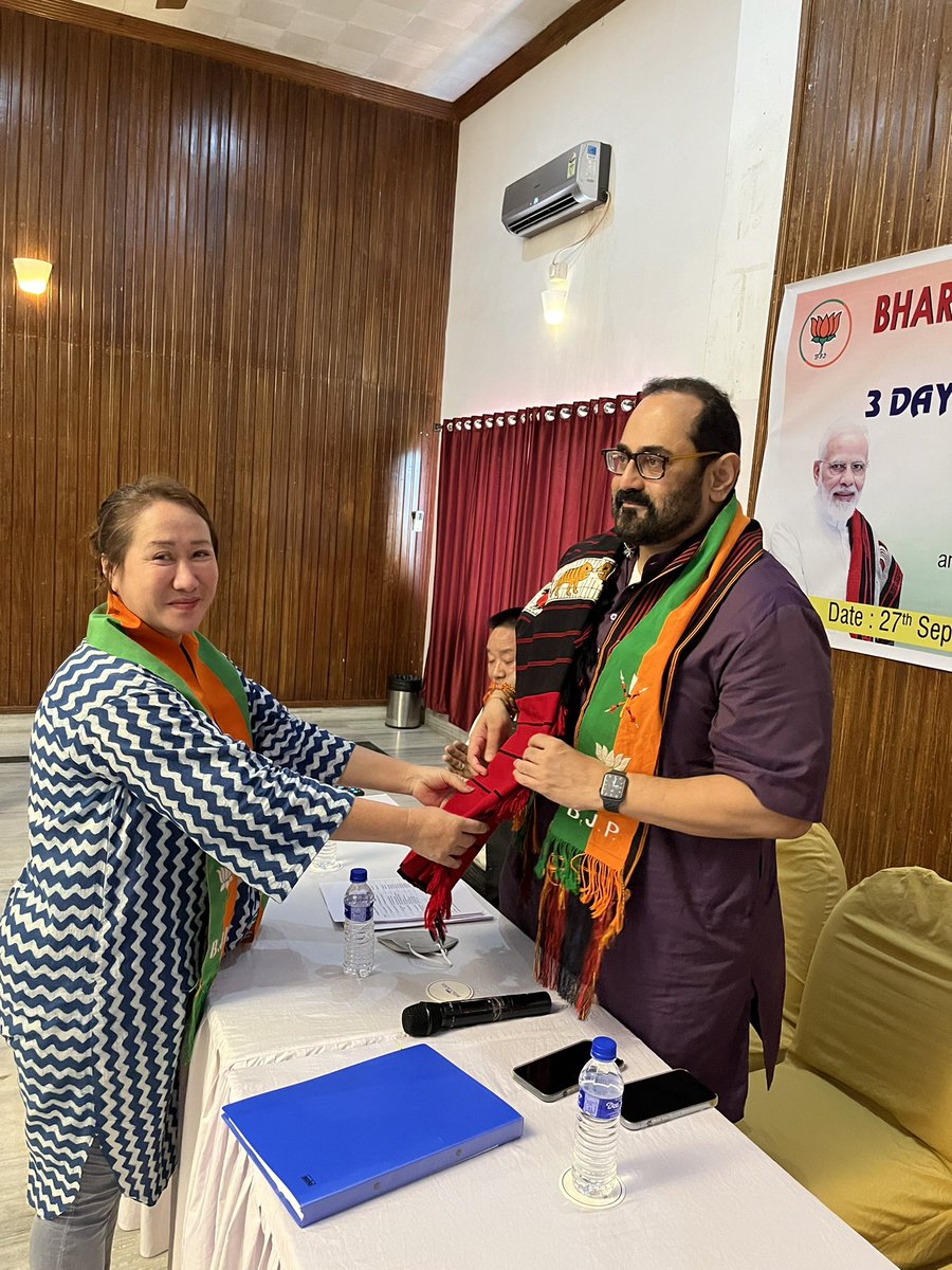 BjpDimapur's tweet photo. BJP Dimapur District participated in a Consultative meeting with Shri. Rajeev Chandrasekhar ji, Hon’ble Union Minister of State for Electronics &amp; Information Technology,Skill Development &amp; Entrepreneurship Govt. of India at Hotel Acacia. @PMOIndia @JPNadda @blsanthosh @AlongImna https://t.co/7Bh3FWvWYG