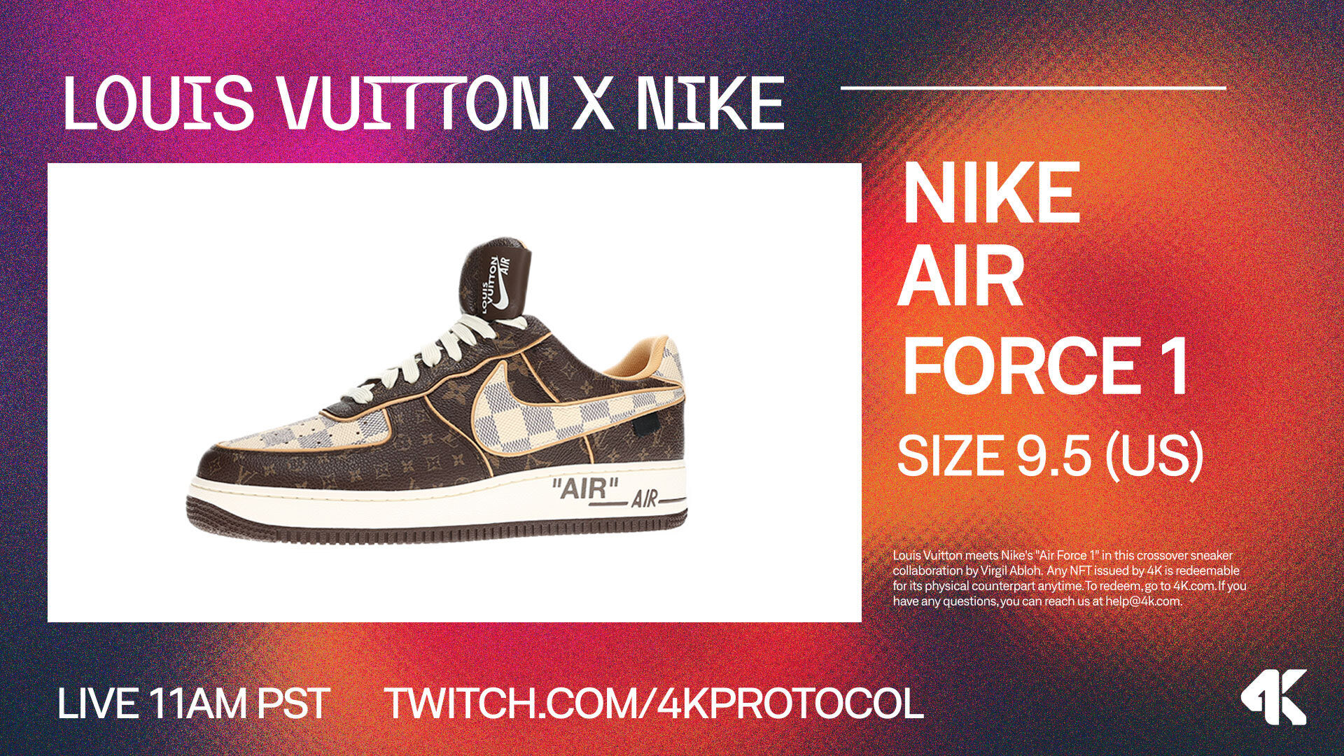 Nike x Louis Vuitton Air Force 1 Size 9.5