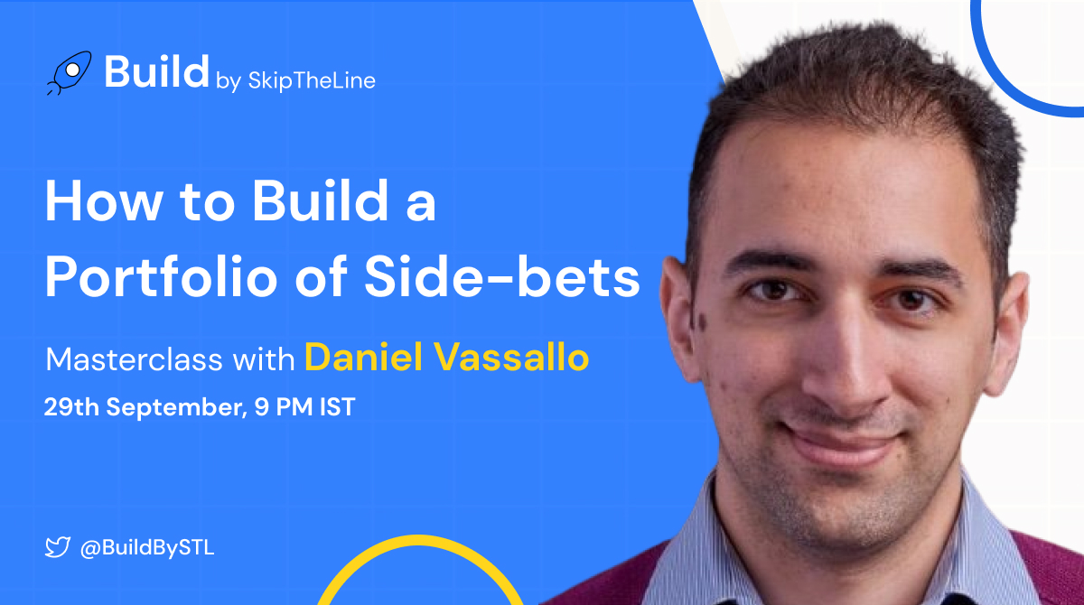 A cracker of a masterclass is happening for the builders!

<a href="/dvassallo/">Daniel Vassallo</a> will be speaking about how he built a portfolio of side bets generating $1Mn in three years🤯

Want to get in? 

Shoot us a DM and get a recording of the exclusive session