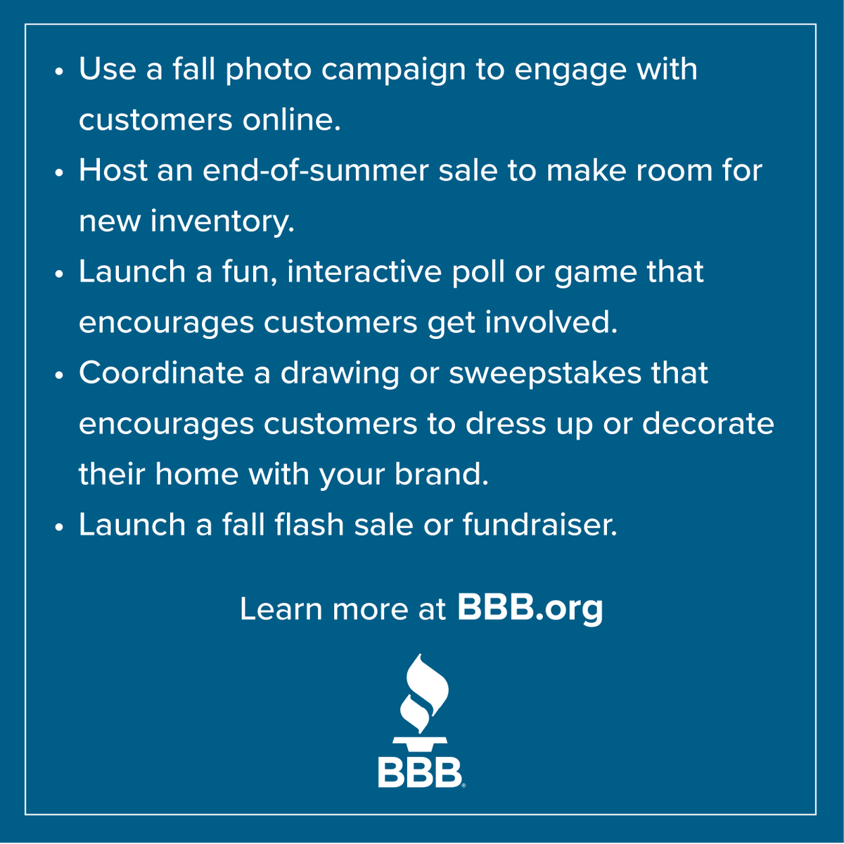 bbbsfbayarea's tweet photo. Consumer shopping habits have changed frequently over the past two years, meaning your marketing strategies probably have, too. Check out BBB's fun tips and ideas for fall campaign ideas at https://t.co/pd8QlqhQz8! 

🍂 https://t.co/sT6UiBGzLW

#BBBtip https://t.co/DAicmUdB95