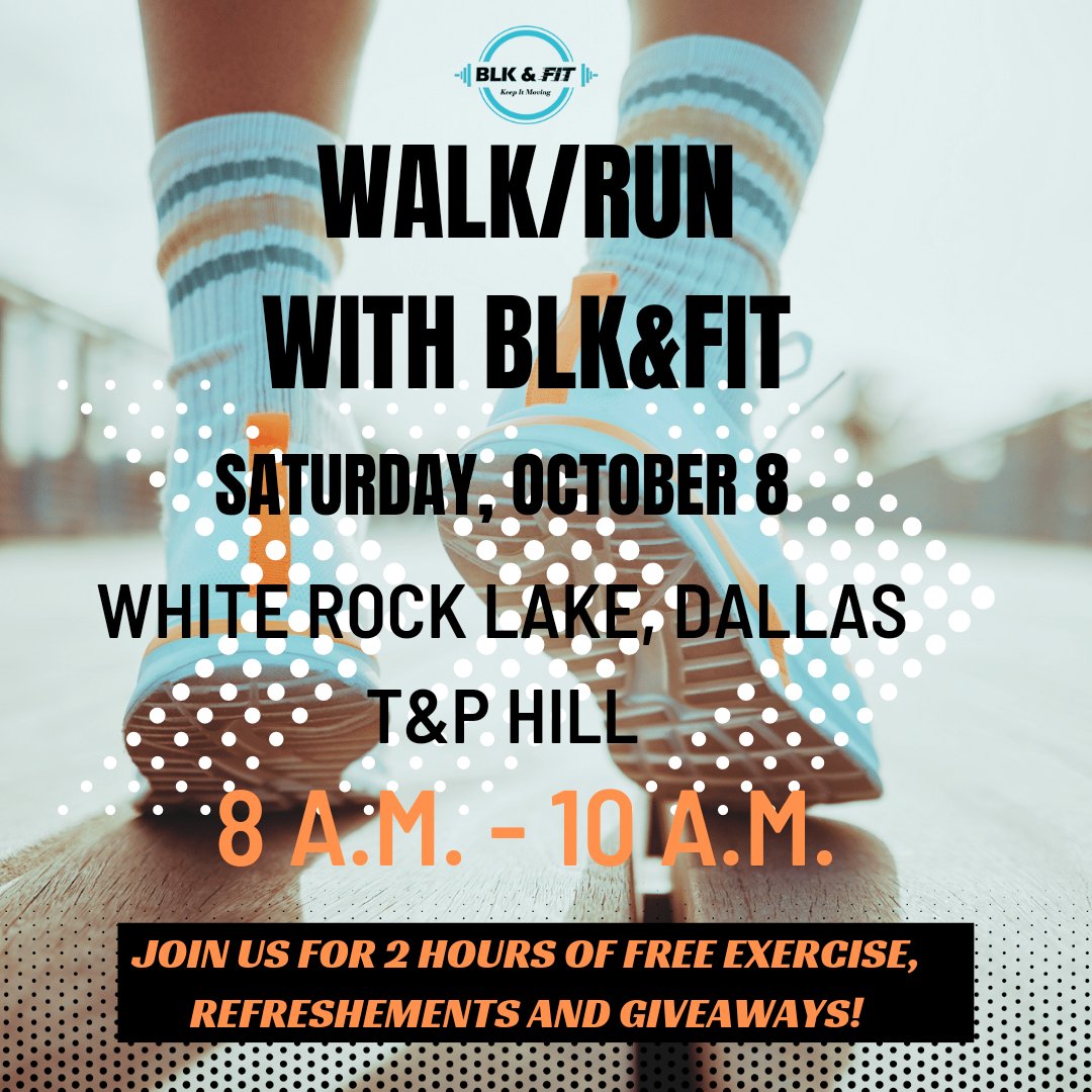 Join Blk and Fit for our very first LINK UP! Let's get fit together and walk/run around beautiful White Rock Lake in Dallas. Then stick around for refreshments, Blk and Fit merch giveaways and connecting with the Dallas Blk and Fit community!

DETAILS:
SATURDAY, OCTOBER 8
8 a.m.-